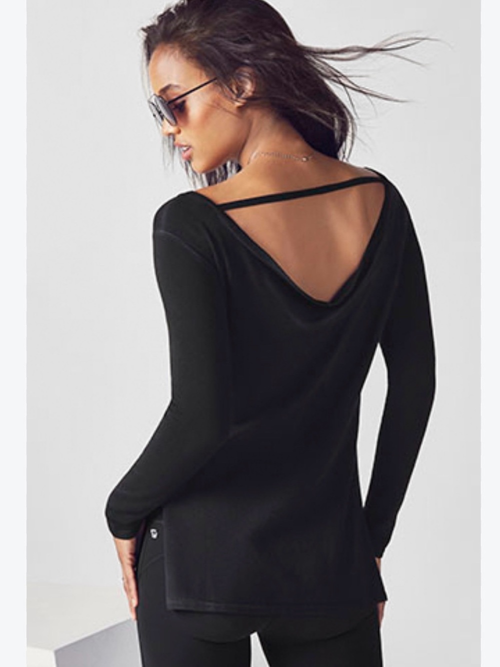Fabletics Emerson Sweater Black Long-Sleeve Open-Back Tee